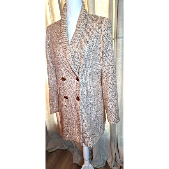 Saints and Hearts Blazer Dress Pink w Gold Sequins NWT Size L - Picture 4 of 15